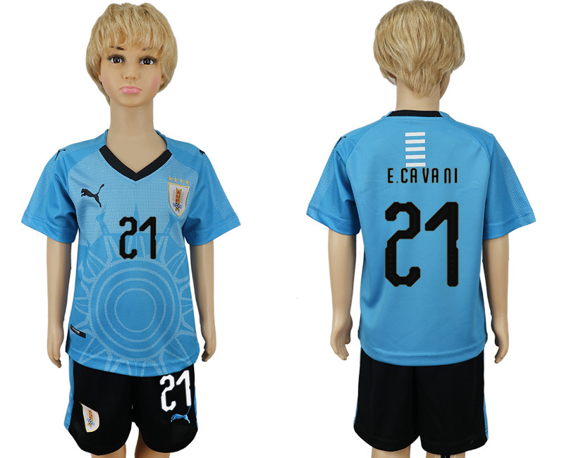 Uruguay 21 E. CAVANI Home Youth 2018 FIFA World Cup Soccer Jersey