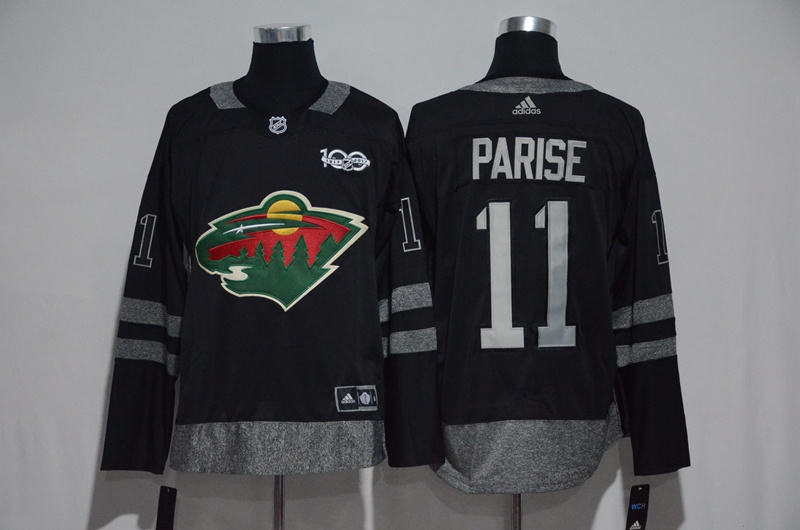 Wild 11 Zach Parise Black 1917 2017 100th Anniversary Stitched NHL Jersey