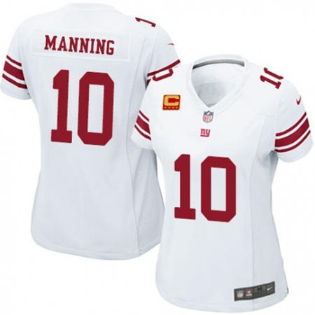 WoMen New York Giants 10 Eli Manning White C Patch Stitched NFL Jersey