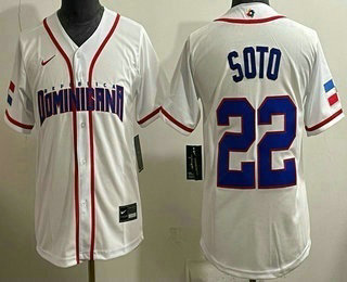 Women's Dominican 22 Juan Soto White 2026 World Baseball Classic Cool Base Jersey