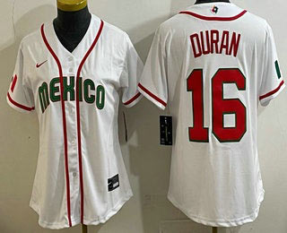 Women's Mexico 16 Jarren Duran White 2026 World Baseball Classic Cool Base Jersey