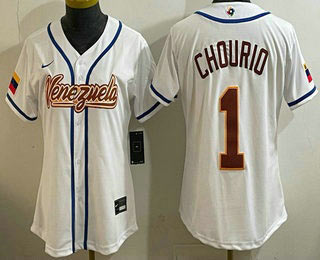 Women's Venezuela 1 Jackson Chourio White 2026 World Baseball Classic Cool Base Jersey