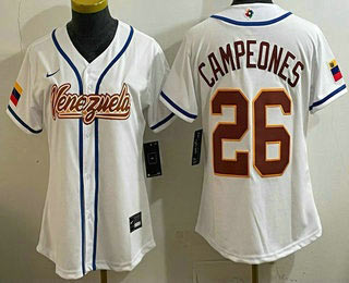 Women's Venezuela 26 Campeones White 2026 World Baseball Classic Cool Base Jersey
