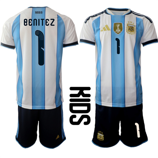 Youth Argentina 1 Benitez National Team FIFA x World Cup 2026 Home White On Field Kids Jersey
