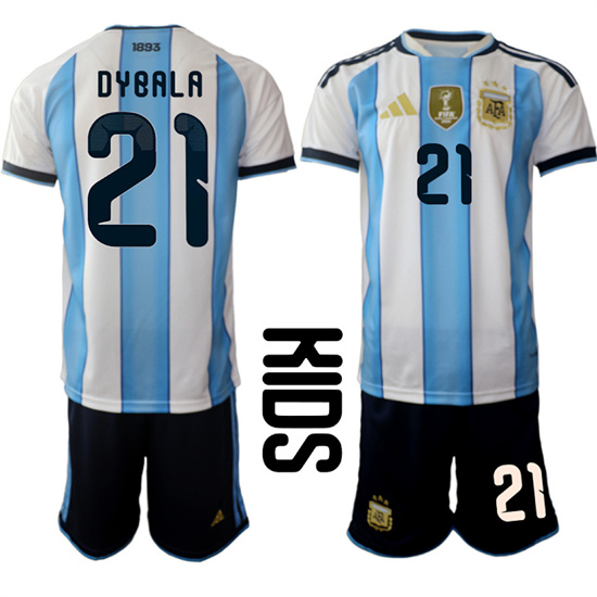 Youth Argentina 21 DYBALA National Team FIFA x World Cup 2026 Home White On Field Kids Jersey