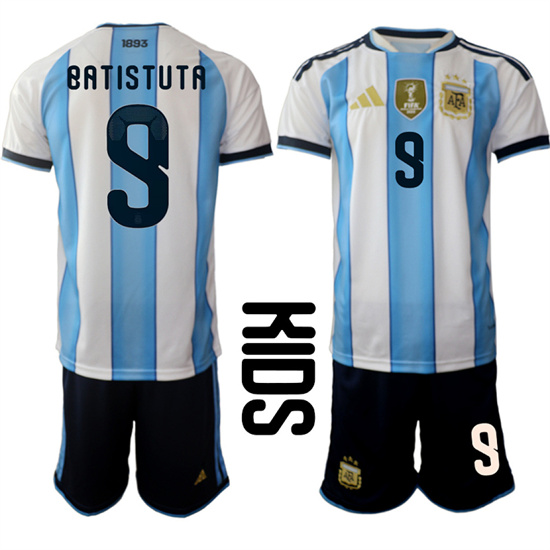 Youth Argentina 9 BATISTUTA National Team FIFA x World Cup 2026 Home White On Field Kids Jersey