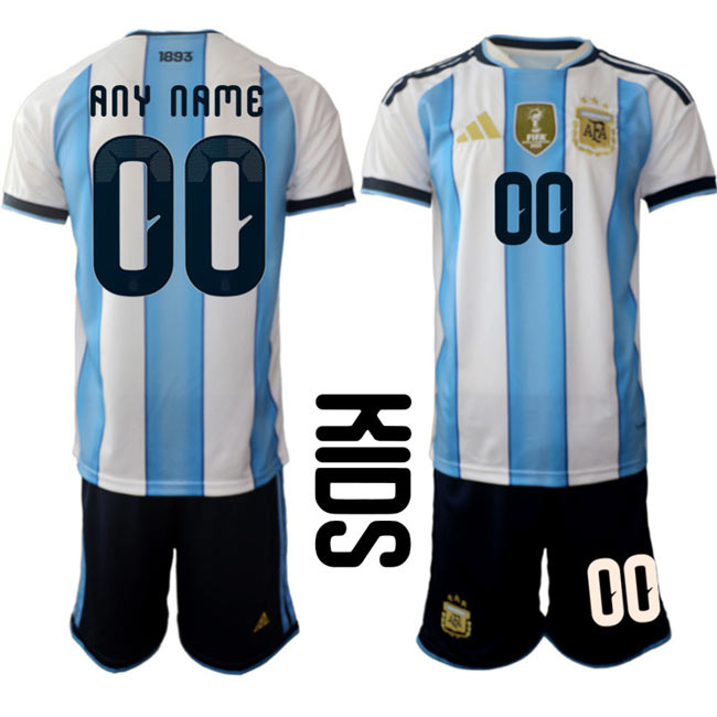 Youth Argentina Custom White Blue 2025 26 Home Soccer Jersey Suit