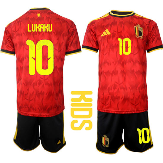 Youth Belgium 10 LUKAKU National Team FIFA x World Cup 2026 Home Red On Field Kids Jersey