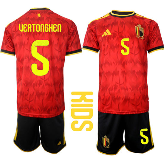 Youth Belgium 5 UEATONGHEN National Team FIFA x World Cup 2026 Home Red On Field Kids Jersey