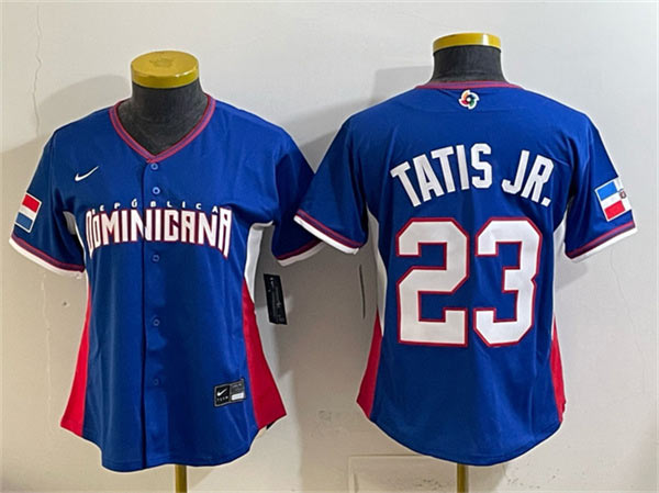 Youth Dominican Republic Baseball 23 Fernando Tatis Jr. Royal 2026 World Baseball Classic Road Stadium Stitched Baseball Jersey