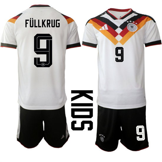 Youth Germany 9 FULLKRUG National Team FIFA x World Cup 2026 Home White On Field Kids Jersey