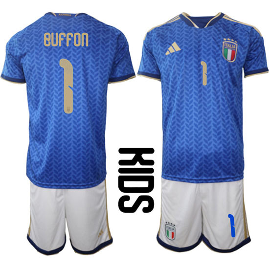 Youth Italy 1 BUFFON National Team FIFA x World Cup 2026 Home Blue On Field Kids Jerseys