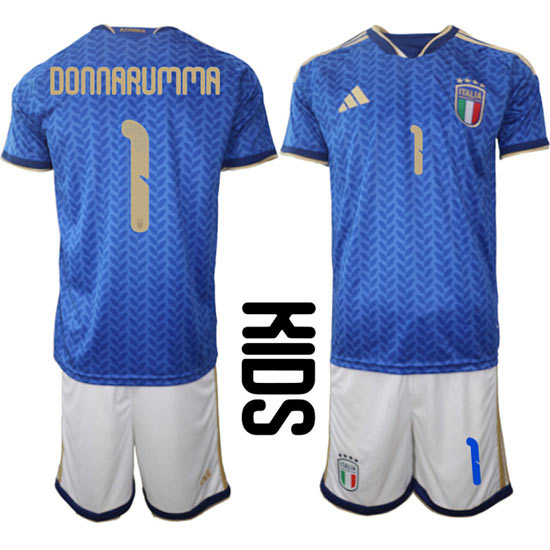 Youth Italy 1 DONNARUMMA National Team FIFA x World Cup 2026 Home Blue On Field Kids Jerseys