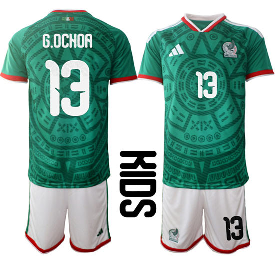 Youth Mexico 13 G.OCHOA National Team FIFA x World Cup 2026 Home Green On Field Kids Jersey