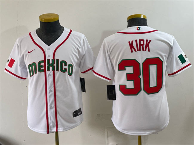 Youth Mexico Baseball 30 Alejandro Kirk White 2026 World Baseball Classic Home Stadium Stitched Baseball Jersey