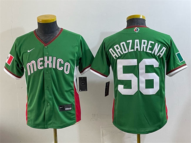 Youth Mexico Baseball 56 Randy Arozarena Green 2026 World Baseball Classic Stadium Stitched Baseball Jersey