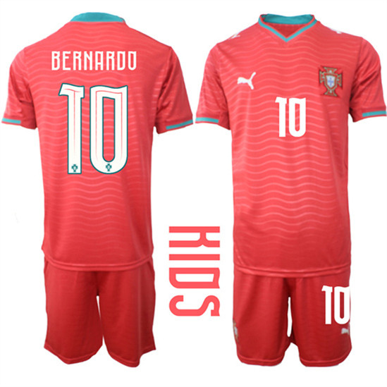 Youth Portugal 10 BERNARDO National Team FIFA x World Cup 2026 Home Red On Eusebio special edition Kids Jersey