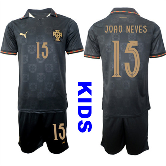 Youth Portugal 15 JOAO NEVES National Team FIFA x World Cup 2026 Away Gray On Eusebio special edition Kids Jersey