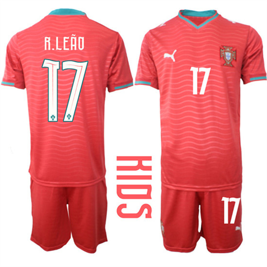 Youth Portugal 17 R.LEAO National Team FIFA x World Cup 2026 Home Red On Eusebio special edition Kids Jersey
