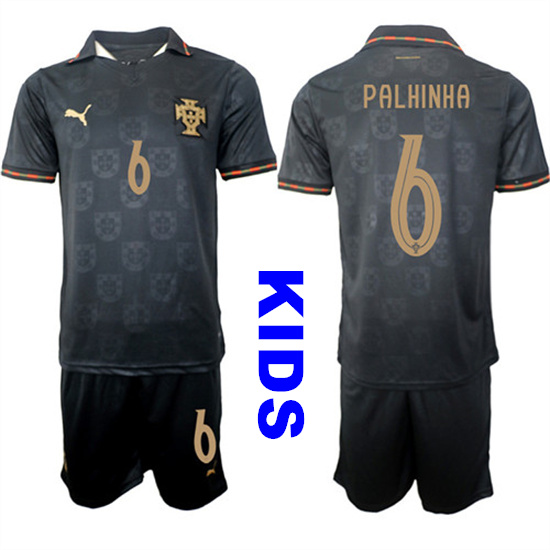 Youth Portugal 6 PALHINHA National Team FIFA x World Cup 2026 Away Gray On Eusebio special edition Kids Jersey