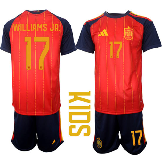 Youth Spain 17 WILLIAMS JR. National Team FIFA x World Cup 2026 Home Red On Field Kids Jerseys