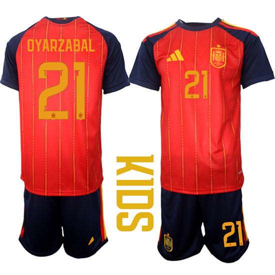 Youth Spain 21 OYARZABAL National Team FIFA x World Cup 2026 Home Red On Field Kids Jerseys