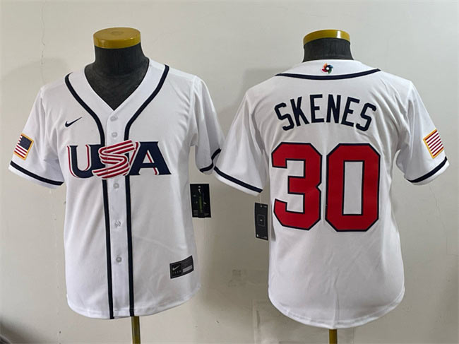 Youth USA Baseball 30 Paul Skenes White 2026 World Baseball Classic Home Stadium Stitched Baseball Jersey
